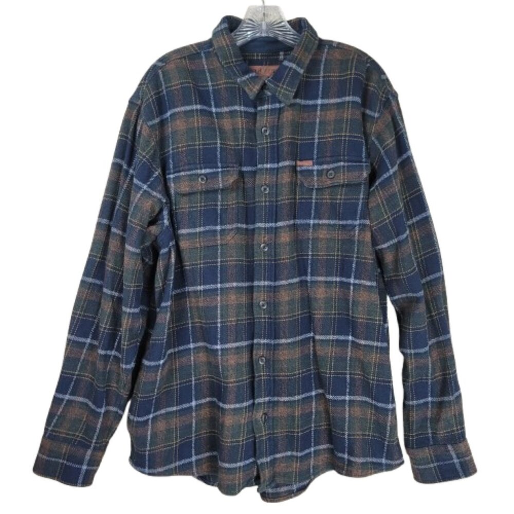 Orvis Big Bear Heavyweight Flannel Shirt XL Navy Green Plaid 100% Cotton
